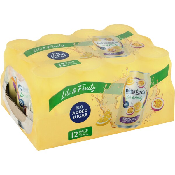 Waterfords Lite & Fruity No Added Sugar Orange Passion Cans 375mL x 12 pack