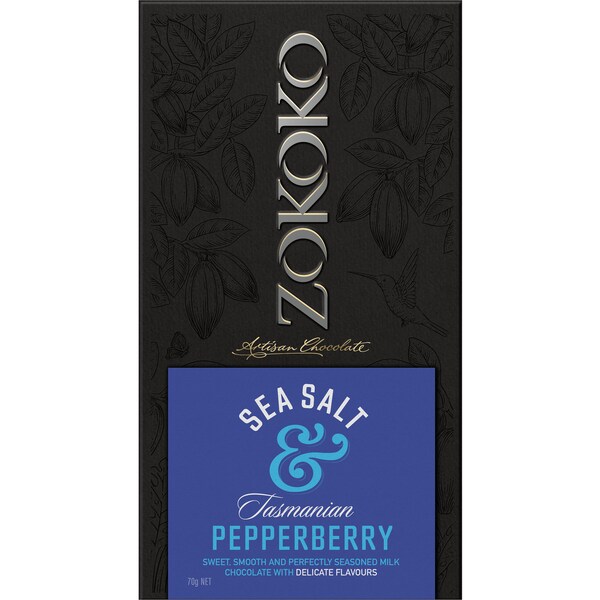Zokoko Sea Salt & Tasmanian Pepperberry Milk Chocolate Bar 70g