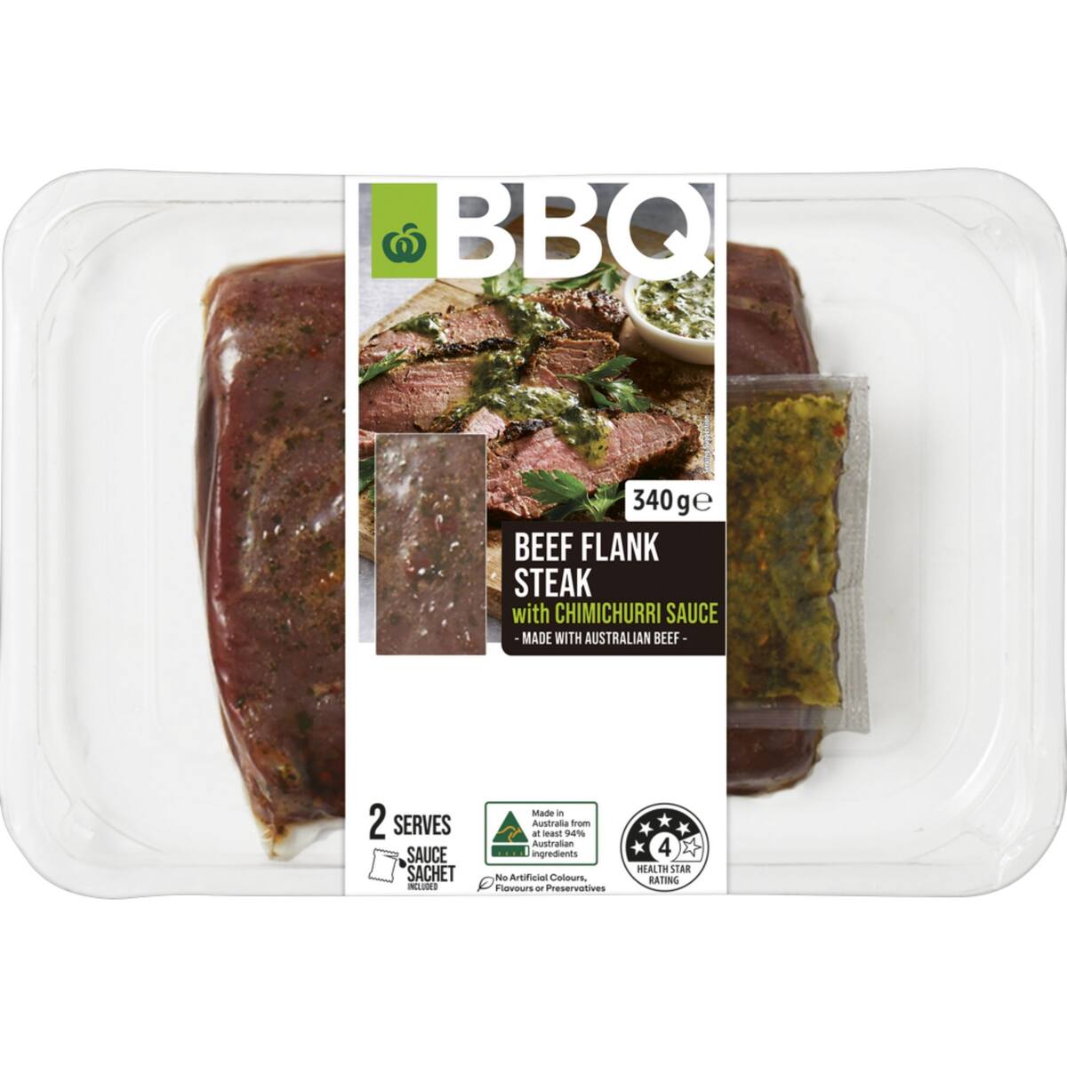 Woolworths Bbq Beef Flank Steak With Chimichurri 340g bunch