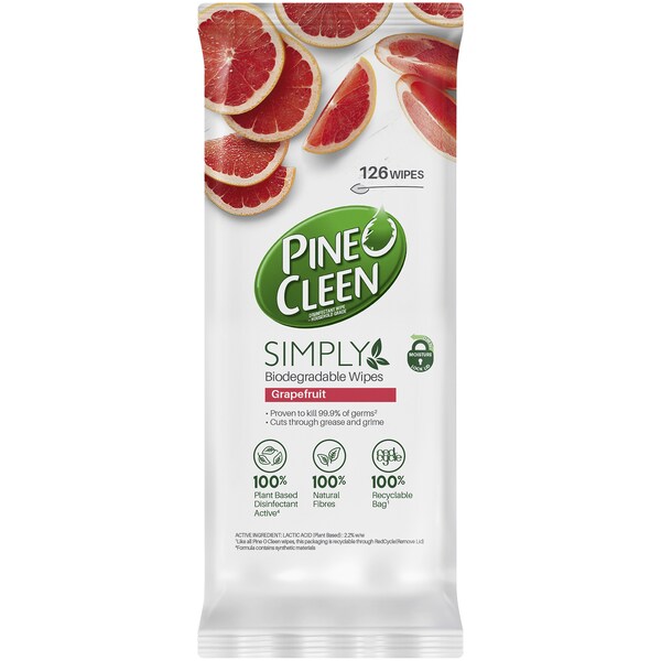 Pine O Cleen Simply Biodegradeable Grapefruit Disinfectant Wipes 126 Pack