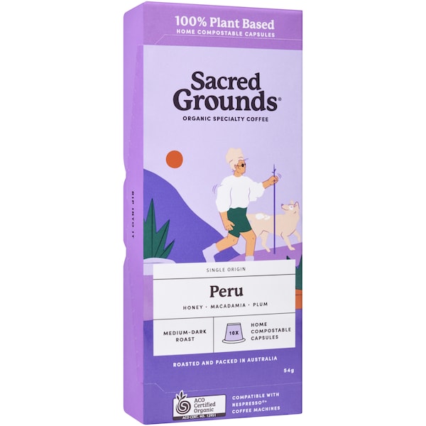 Sacred Grounds Single Origin Peru Coffee Capsules 10 pack