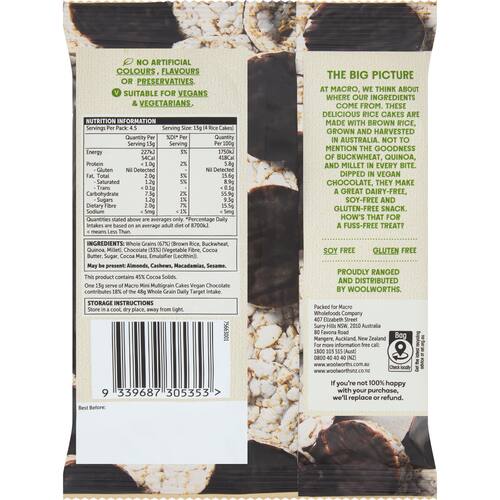 Macro Wholefoods Market Mini Multigrain Rice Cakes Vegan Chocolate 58g