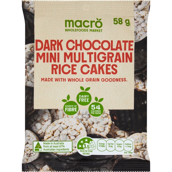 Macro Mini Multigrain Rice Cakes Vegan Dark Chocolate 58g