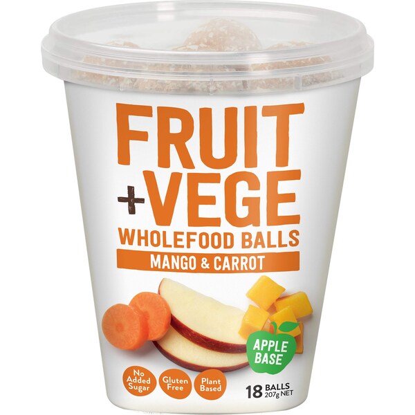Tasti Fruit + Vege Wholefood Balls Mango & Carrot 18 pack