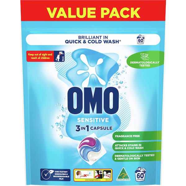 OMO Sensitive 3-In-1 Laundry Capsules 60 pack