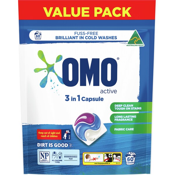 OMO Active 3-In-1 Laundry Capsules 60 pack