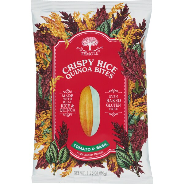 Temole Crispy Rice Quinoa Bites Oven Baked Snacks Tomato & Basil 50g