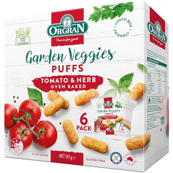 Orgran Gluten Free Garden Veggie Puffs Tomato & Herb 6 Pack