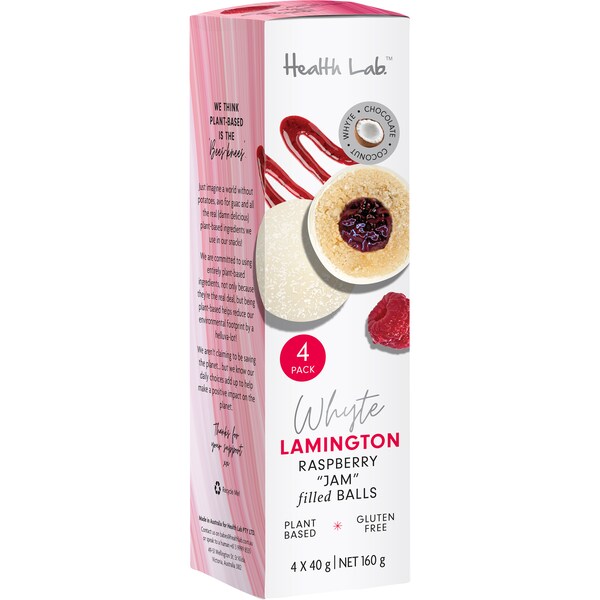 Health Lab White Lamington Raspberry Jam Filled Balls 4 Pack