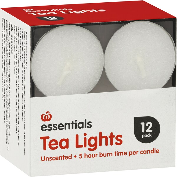 Essentials Tealight Candle 5hr Unscented 12 Pack