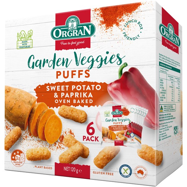 Orgran Gluten Free Garden Veggie Puffs Sweet Potato 6 Pack