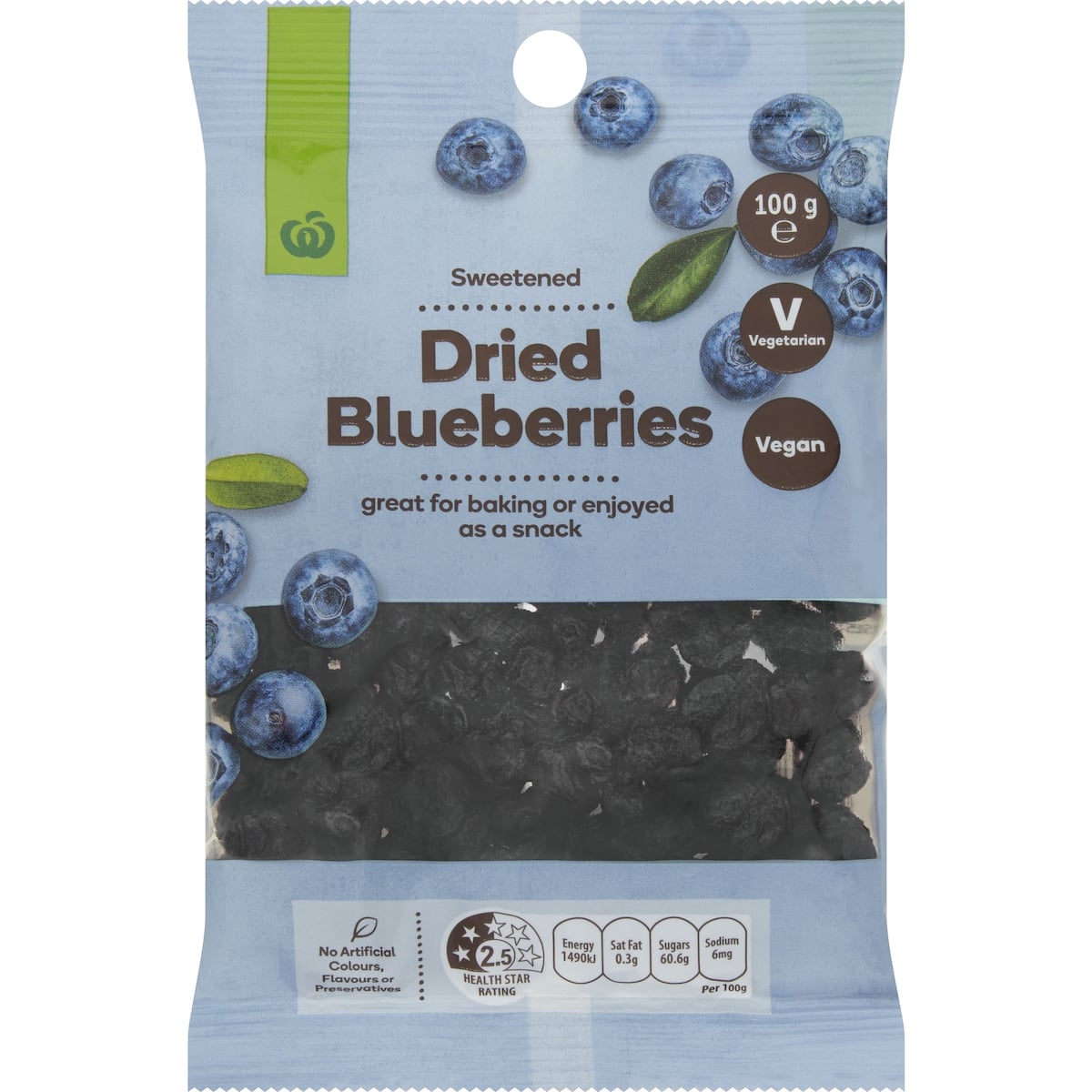 Woolworths Dried Blueberries 100g bunch
