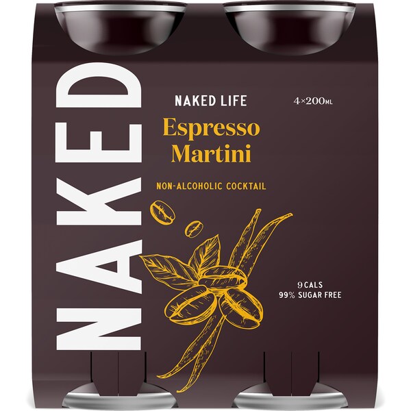 Naked Life Espresso Martini Non-Alcoholic Cocktail Cans 200ml x4 Pack