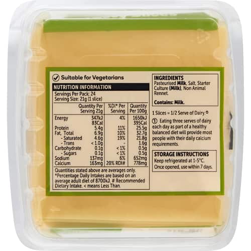 Woolworths Tasty Cheese Slices 500g bunch