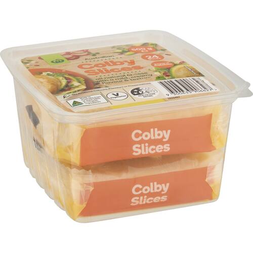 Woolworths Colby Cheese Slices 500g bunch