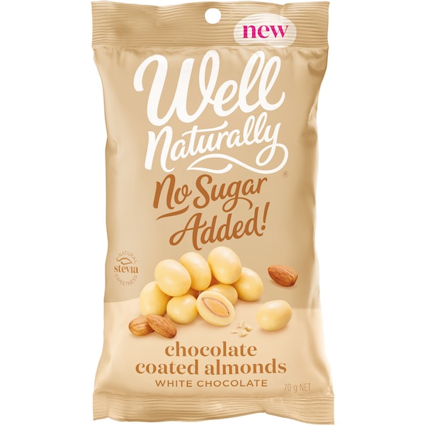 Well Naturally No Sugar Added White Choc Coated Almonds 70g
