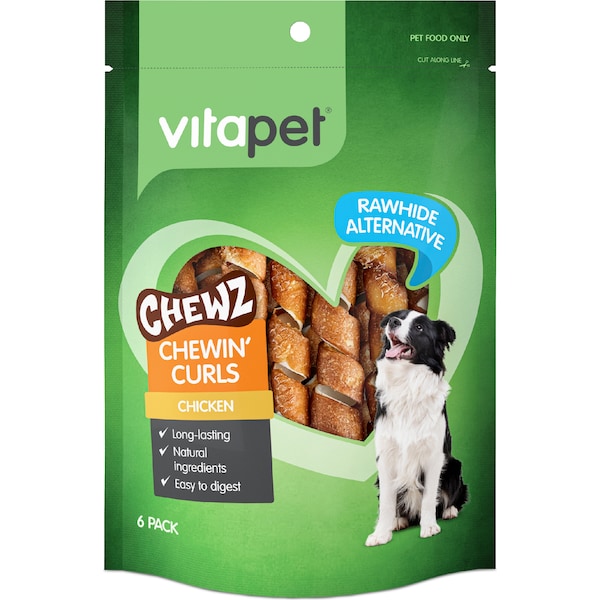 Vita Pet Chewz Chewin' Curls Dog Treats Chicken 6 pack