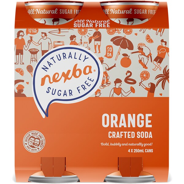 Nexba Orange Crafted Soda Cans 250mL x 4 pack