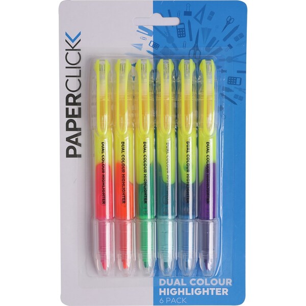 Paperclick Dual Colour Highlighter 6 pack
