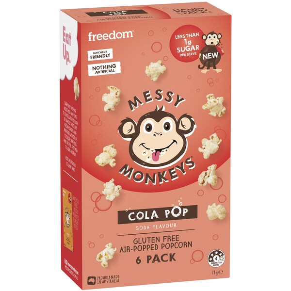 Messy Monkeys Gluten Free Air Popped Popcorn Cola Pop Soda Flavour 6 Pack