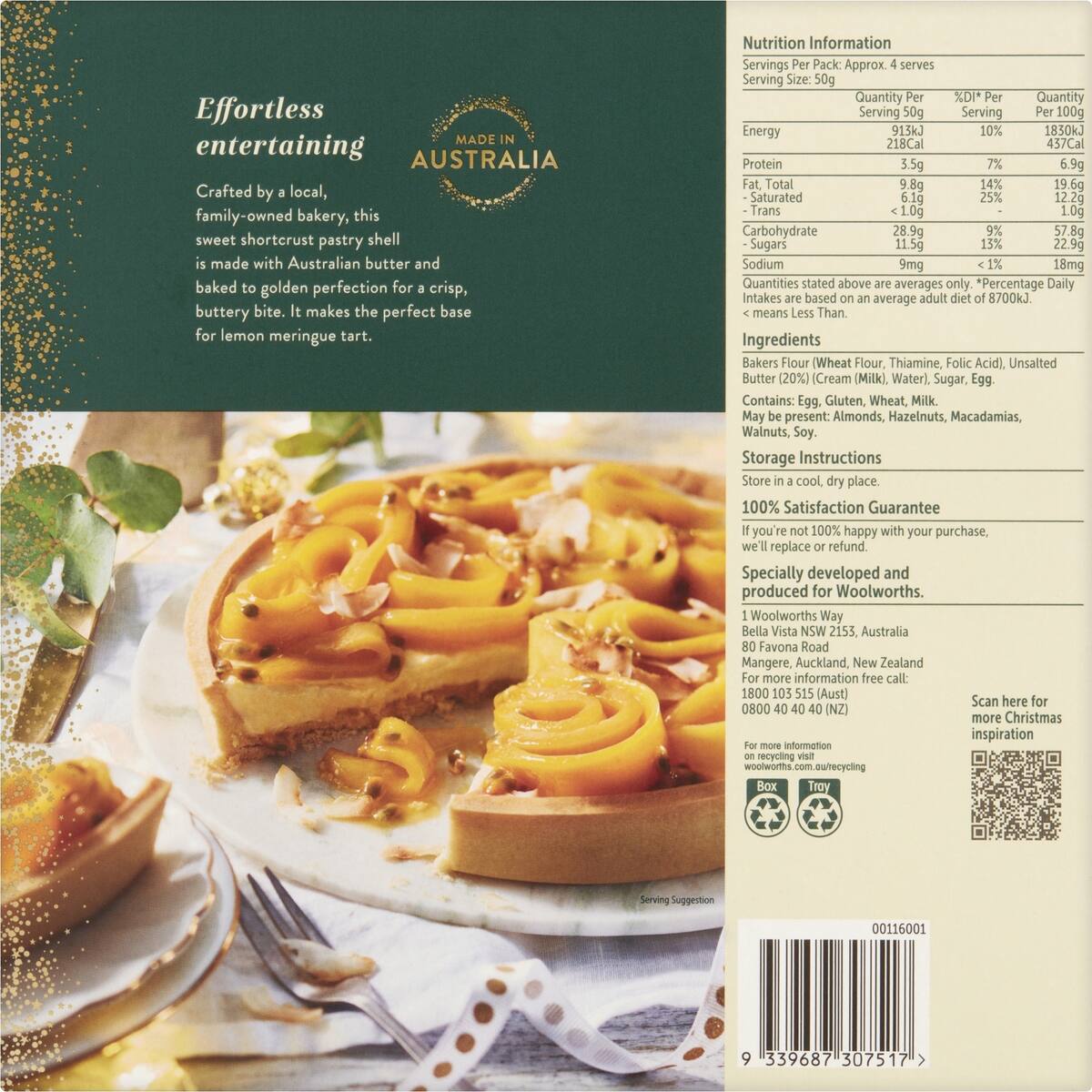 Woolworths Gold Patisserie Style All Butter Pastry Case Large 200g bunch