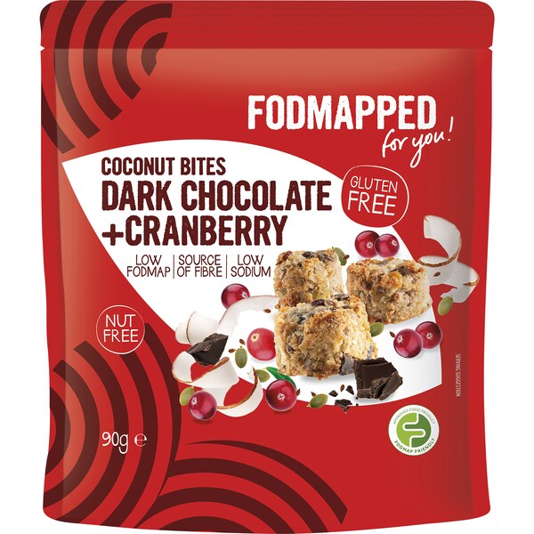 Fodmapped For You Coconut Bites Dark Chocolate & Cranberry 90g