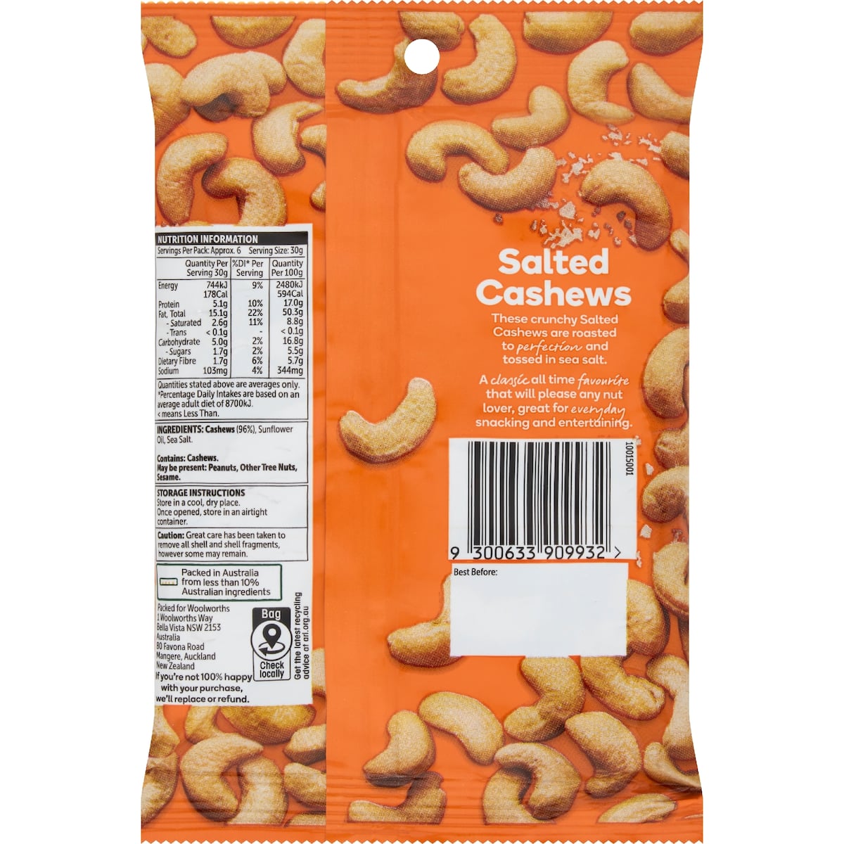 Woolworths Salted Cashews 200g bunch