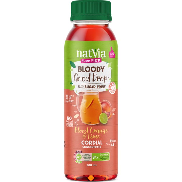 Natvia Citrus Burst Cordial Concentrate 97% Sugar Free 300mL