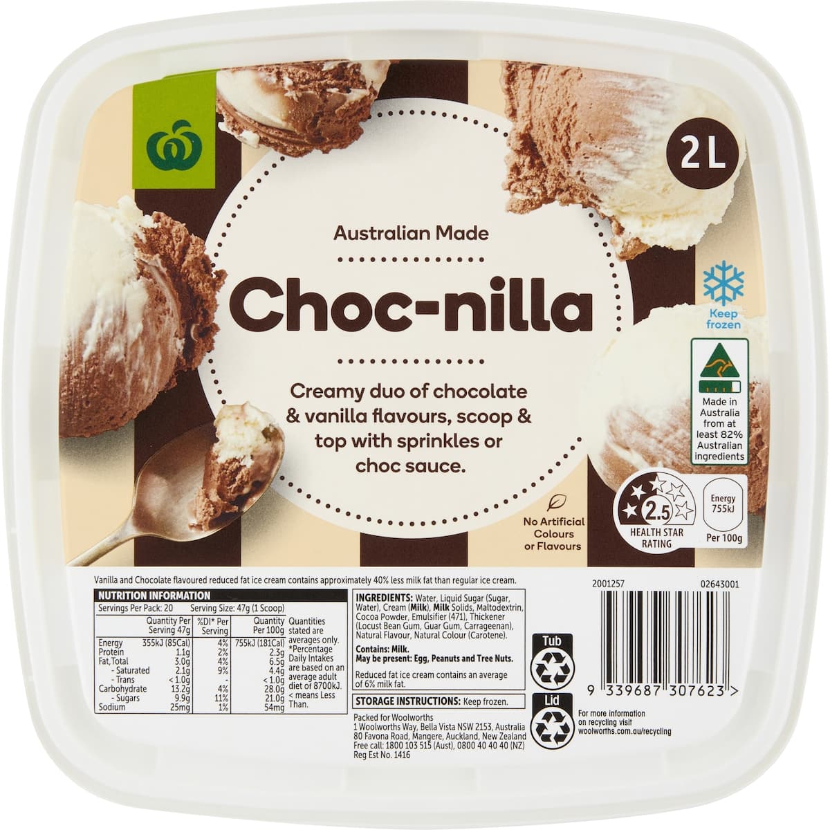 Woolworths ChocNilla Ice Cream 2l bunch