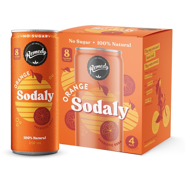 Remedy Orange Sodaly Prebiotic Soda No Sugar Cans 250mL x 4 pack