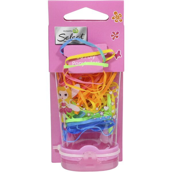 Woolworths Kids Hair Elastics Polyband Assorted 50 Pack