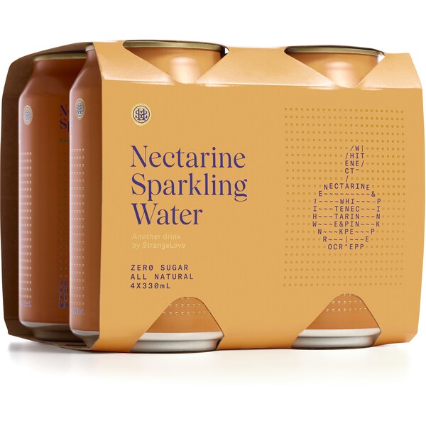 StrangeLove Nectarine Sparkling Water Zero Sugar All Natural Cans 330mL x 4 pack