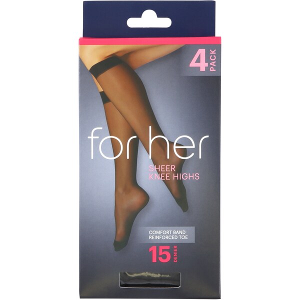 Essentials Sheer Knee High Stocking Black One Size 4 Pack