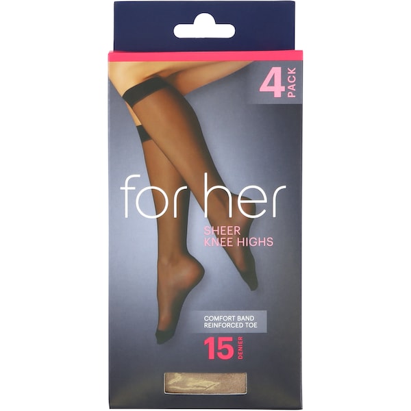 Essentials Sheer Knee High Stocking Natural One Size 4 Pack