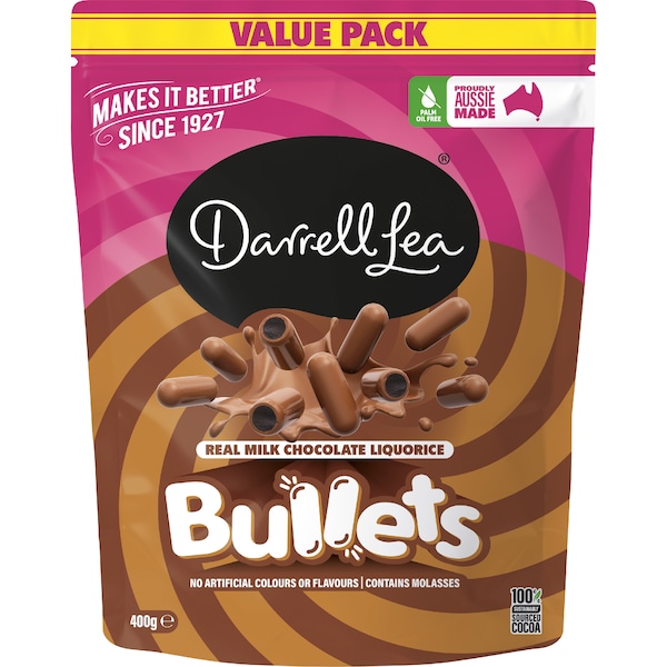 Darrell Lea Milk Chocolate Liquorice Bullets Value Pack 400g