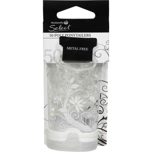 Woolworths Hair Elastics Poly Band Clear 50 Pack