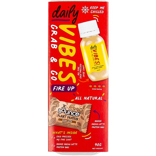 Daily Vibes Grab & Go Fire Up Boost Shot & Protein Ball Each
