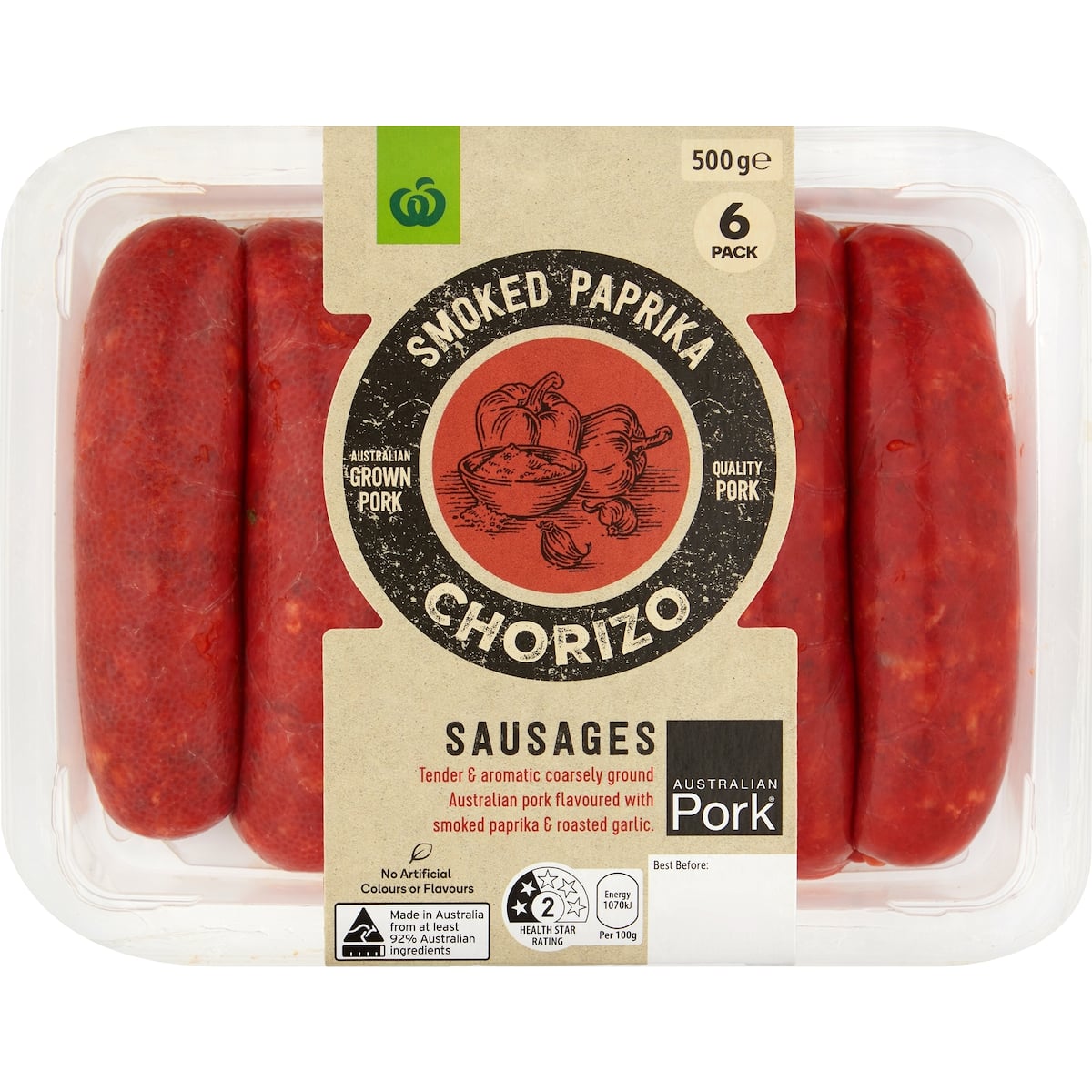 Woolworths Chorizo With Roasted Garlic Sausages 500g bunch