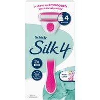 Schick Silk 4 Razor Handle + 2 Blades Quattro For Women + 2 Blades