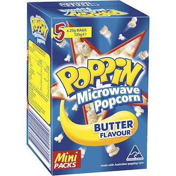Poppin Microwave Popcorn Butter Flavour Mini Packs 25g x 5 pack