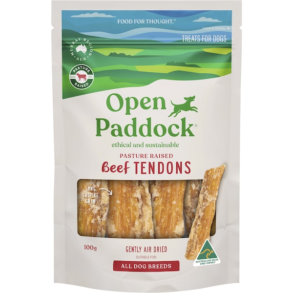 Open Paddock Beef Tendons Gently Air Dried Treats For Dogs 100g