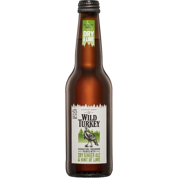 Wild Turkey Bourbon With Dry Ginger Ale & a Hint Of Lime Bottles 330ml