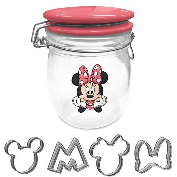 Disney Jar Minnie With 4 Cookie Cutters Set Each