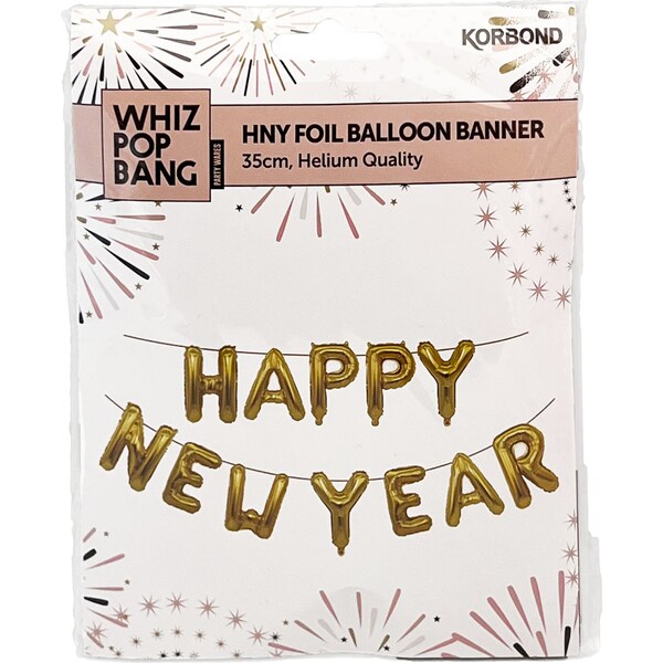 Whiz Pop Bang Balloon Banners Happy New Year Gold Each