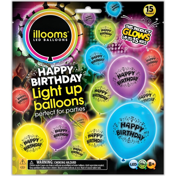 Illooms LED Balloons Happy Birthday 15 pack