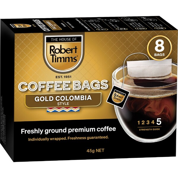 Robert Timms Gold Colombia Coffee Bags 8 pack