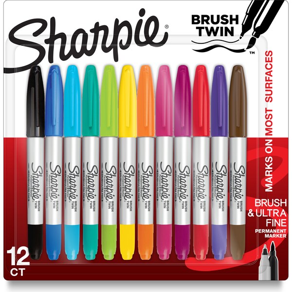 Sharpie Pemanent Marker Brush Twin 12 pack