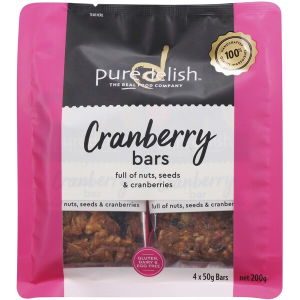 Pure Delish Cranberry Bars Multipack 50g x 4 pack
