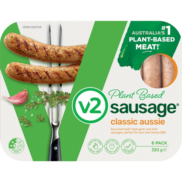 V2 Plant Based Sausages Garlic & Herb 6 Pack