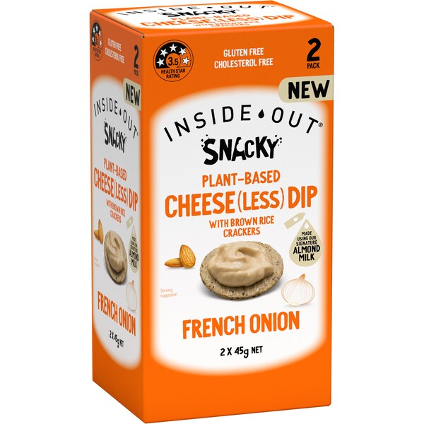 Inside Out Plant Based Cheese(Less) Dip & Rice Crackers French Onion 2 Pack